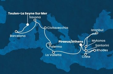 Řecko, Turecko, Malta, Itálie, Španělsko, Francie z Pirea na lodi Costa Fortuna