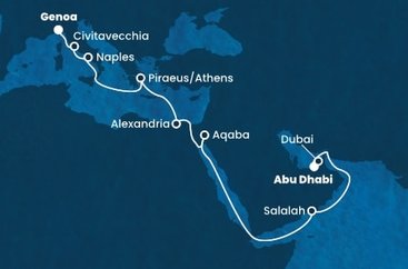 Spojené arabské emiráty, Omán, Jordánsko, Egypt, Řecko, Itálie z Abu Dhabi na lodi Costa Smeralda