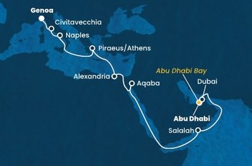Spojené arabské emiráty, , Omán, Jordánsko, Egypt, Řecko, Itálie z Abu Dhabi na lodi Costa Smeralda