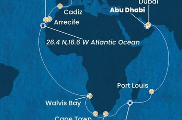 Spojené arabské emiráty, Mauricius, Jihoafrická republika, Namibie, Španělsko z Abu Dhabi na lodi Costa Toscana