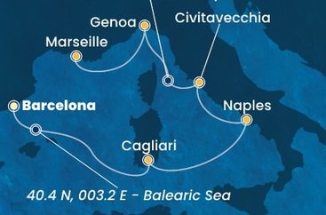 Španělsko, Itálie, Francie z Barcelony na lodi Costa Smeralda
