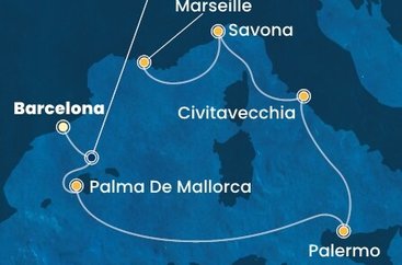 Španělsko, Itálie, Francie z Barcelony na lodi Costa Smeralda