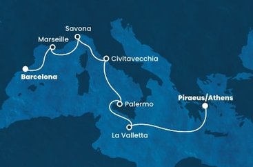 Španělsko, Francie, Itálie, Malta, Řecko z Barcelony na lodi Costa Fortuna