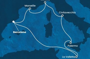 Španělsko, Francie, Itálie, Malta z Barcelony na lodi Costa Fortuna