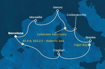 Španělsko, , Itálie, Francie z Barcelony na lodi Costa Smeralda