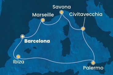 Španělsko, Itálie, Francie z Barcelony na lodi Costa Smeralda
