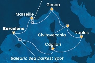 Španělsko, Sardinie, Itálie, Francie z Barcelony na lodi Costa Toscana