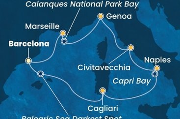 Španělsko, Sardinie, Itálie, Francie z Barcelony na lodi Costa Toscana