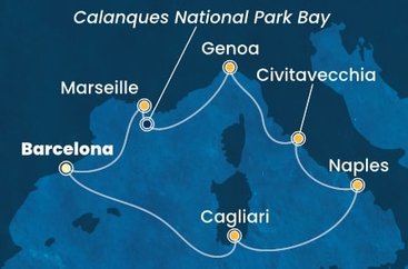 Španělsko, Sardinie, Itálie, Francie z Barcelony na lodi Costa Toscana