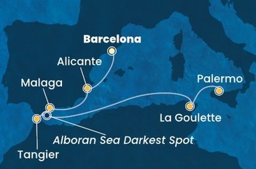 Španělsko, Maroko, , Tunisko, Itálie z Barcelony na lodi Costa Toscana