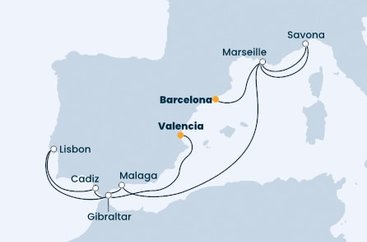 Španělsko, Francie, Itálie, Portugalsko, Velká Británie z Barcelony na lodi Costa Fascinosa