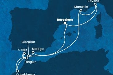 Španělsko, Maroko, Velká Británie, Francie, Itálie z Barcelony na lodi Costa Fascinosa