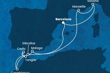 Španělsko, Maroko, Velká Británie, Francie, Itálie z Barcelony na lodi Costa Diadema