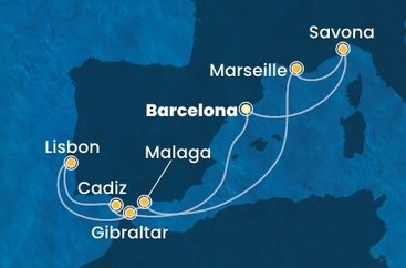 Španělsko, Velká Británie, Portugalsko, Francie, Itálie z Barcelony na lodi Costa Fascinosa