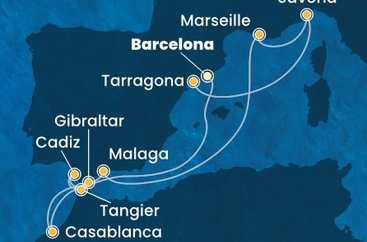 Španělsko, Maroko, Velká Británie, Francie, Itálie z Barcelony na lodi Costa Diadema