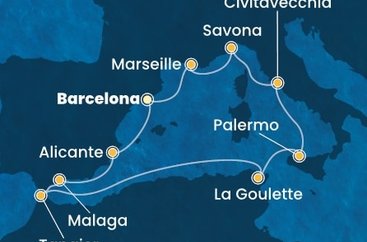 Španělsko, Maroko, Tunisko, Itálie, Francie z Barcelony na lodi Costa Toscana