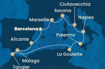 Španělsko, Maroko, Tunisko, Sicílie, Itálie, Francie z Barcelony na lodi Costa Toscana