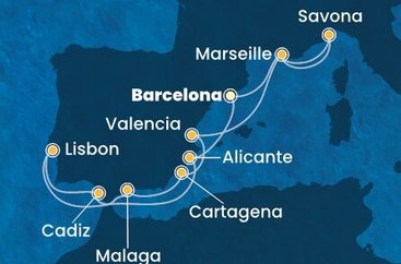 Španělsko, Francie, Itálie, Portugalsko z Barcelony na lodi Costa Favolosa