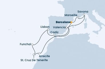 Španělsko, Francie, Itálie, Portugalsko z Barcelony na lodi Costa Diadema