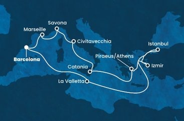 Španělsko, Francie, Itálie, Řecko, Turecko, Malta z Barcelony na lodi Costa Diadema