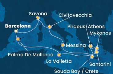 Španělsko, Malta, Řecko, Itálie z Barcelony na lodi Costa Fascinosa