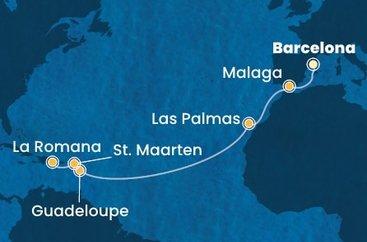 Španělsko, Guadeloupe, Svatý Martin, Dominikánská republika z Barcelony na lodi Costa Fascinosa