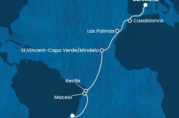 Španělsko, Maroko, Kapverdy, Brazílie z Barcelony na lodi Costa Deliziosa