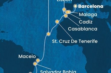 Španělsko, Portugalsko, Maroko, Kapverdy, Brazílie z Barcelony na lodi Costa Diadema