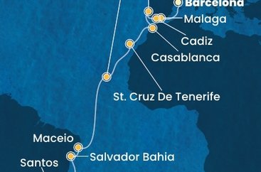 Španělsko, Portugalsko, Maroko, Kapverdy, Brazílie z Barcelony na lodi Costa Diadema