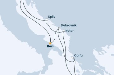 Itálie, Chorvatsko, Řecko, Černá Hora z Bari na lodi Costa Deliziosa
