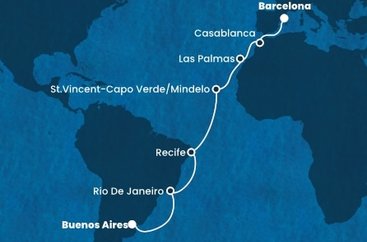 Argentina, Brazílie, Kapverdy, Španělsko, Maroko z Buenos Aires na lodi Costa Favolosa