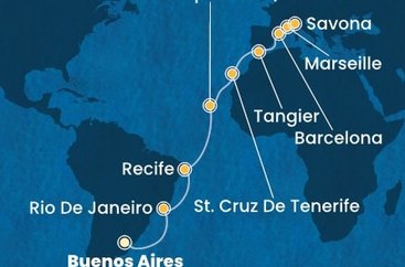 Argentina, Brazílie, Sao Vincente, Tenerife, Maroko, Španělsko, Francie, Itálie z Buenos Aires na lodi Costa Favolosa