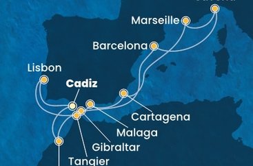 Španělsko, Portugalsko, Velká Británie, Francie, Itálie, Maroko z Cadizu na lodi Costa Diadema