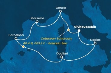 Itálie, , Francie, Španělsko z Civitavecchia na lodi Costa Smeralda