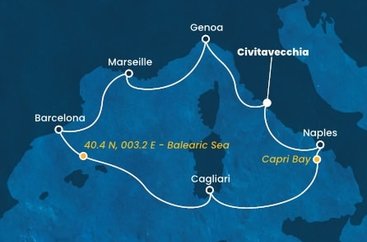 Itálie, Francie, Španělsko,  z Civitavecchia na lodi Costa Smeralda
