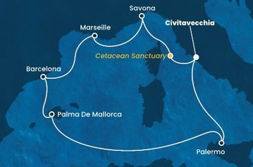 Itálie, , Francie, Španělsko z Civitavecchia na lodi Costa Toscana