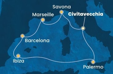 Itálie, Francie, Španělsko z Civitavecchia na lodi Costa Smeralda