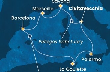 Itálie, Francie, Španělsko, Tunisko z Civitavecchia na lodi Costa Toscana