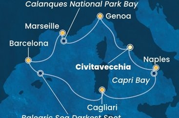 Itálie, Francie, Španělsko, Sardinie z Civitavecchia na lodi Costa Toscana