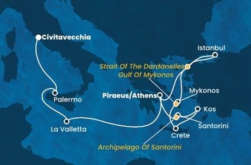 Itálie, Malta, Řecko, , Turecko z Civitavecchia na lodi Costa Fortuna