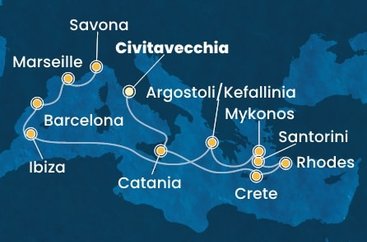 Itálie, Řecko, Španělsko, Francie z Civitavecchia na lodi Costa Fascinosa
