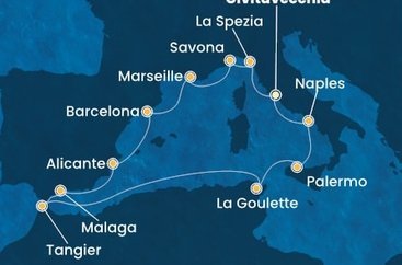 Itálie, Francie, Španělsko, Maroko, Tunisko, Sicílie z Civitavecchia na lodi Costa Toscana