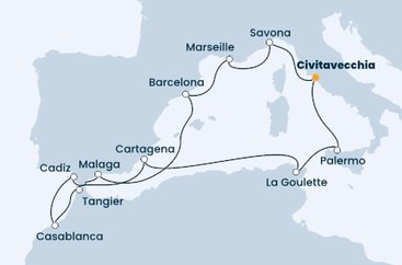 Itálie, Tunisko, Španělsko, Maroko, Francie z Civitavecchia na lodi Costa Favolosa