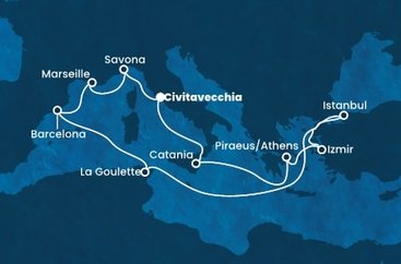 Itálie, Řecko, Turecko, Tunisko, Španělsko, Francie z Civitavecchia na lodi Costa Fortuna