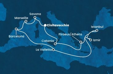 Itálie, Řecko, Turecko, Malta, Španělsko, Francie z Civitavecchia na lodi Costa Diadema