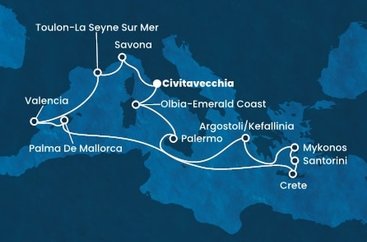 Itálie, Francie, Španělsko, Řecko z Civitavecchia na lodi Costa Pacifica