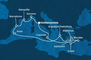 Itálie, Řecko, Španělsko, Francie z Civitavecchia na lodi Costa Fascinosa