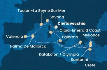 Itálie, Francie, Španělsko, Řecko z Civitavecchia na lodi Costa Pacifica