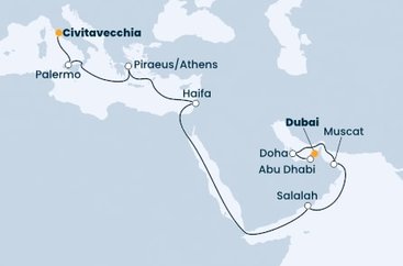 Itálie, Řecko, Izrael, Omán, Katar, Spojené arabské emiráty z Civitavecchia na lodi Costa Toscana