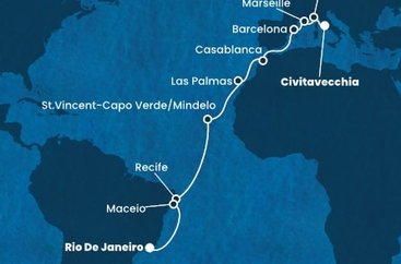 Itálie, Francie, Španělsko, Maroko, Kapverdy, Brazílie z Civitavecchia na lodi Costa Deliziosa